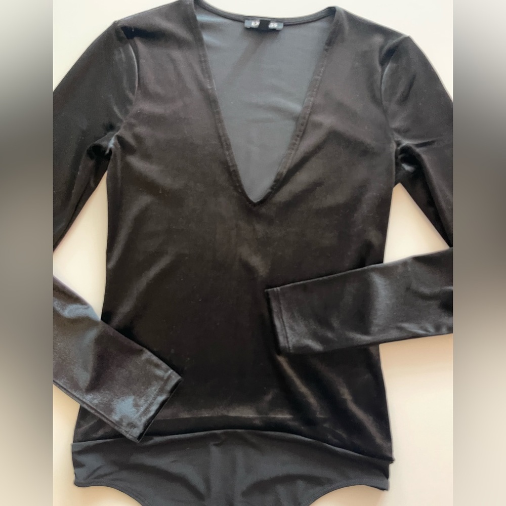 Express Black Long Sleeve Velvet Bodysuit